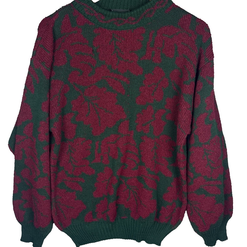 Vintage 90s Metropolis Sweater Men's Medium‎ Floral Leaf Pattern Cottagecore